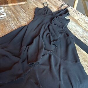 Black Sleeveless V-Neck High Low Dress